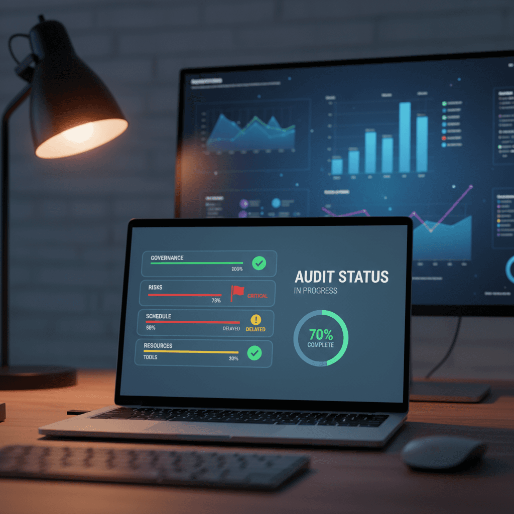 Dashboard view of completed digital audit checklist with risk flags