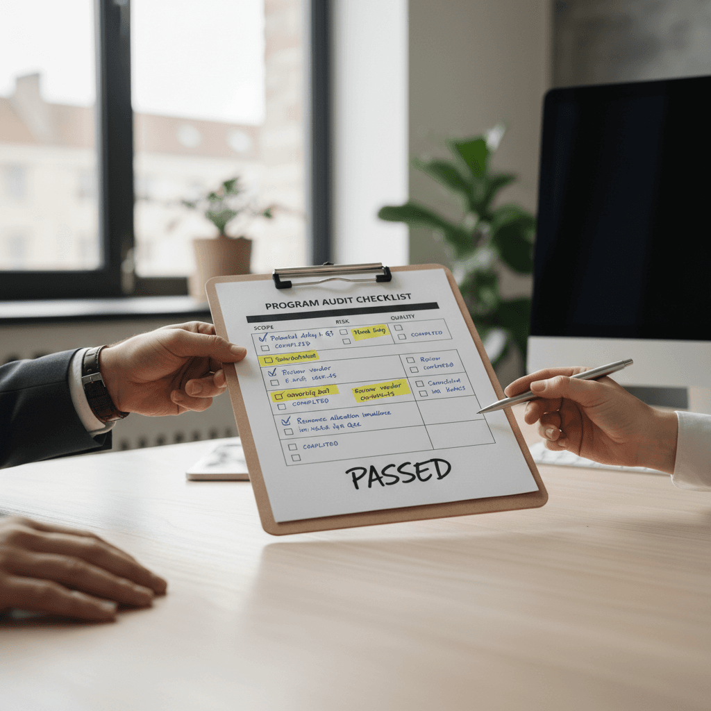Program manager presenting completed audit results to client